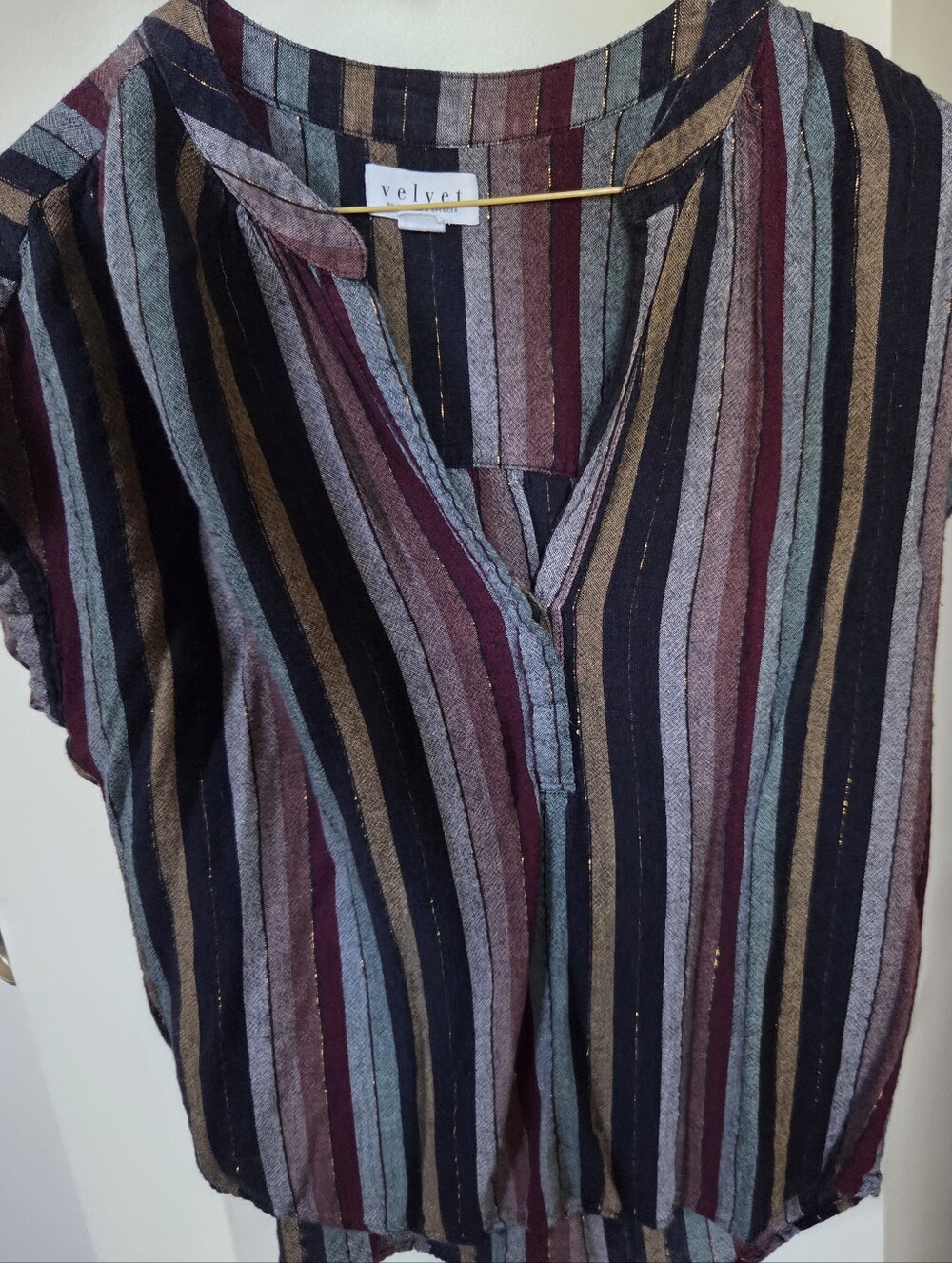 Velvet by Graham And Spencer Multicolor Metallic Tunic Stripe Blouse Top Small
